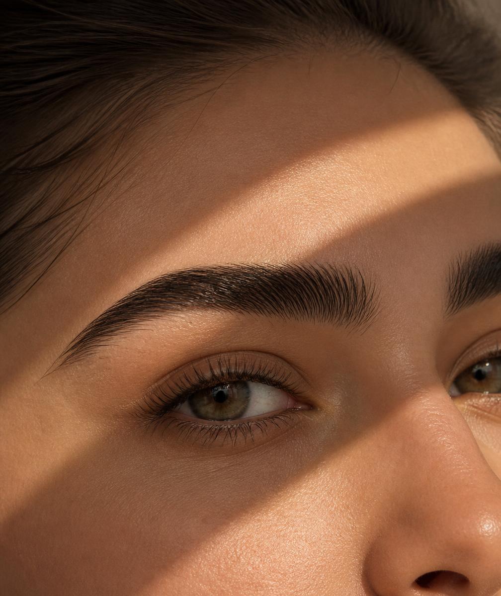Detailed eyebrow architecture with clean, sculpted shape